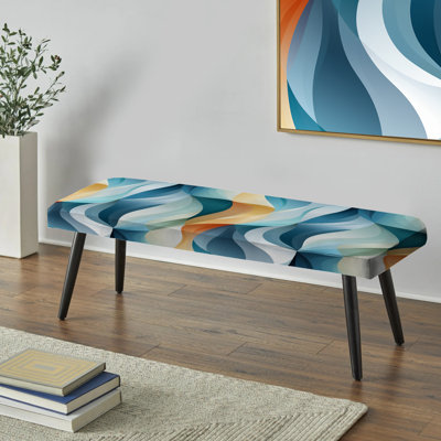 Blue Geometric Wave Tranquility - Banc rembourré géométrique noir