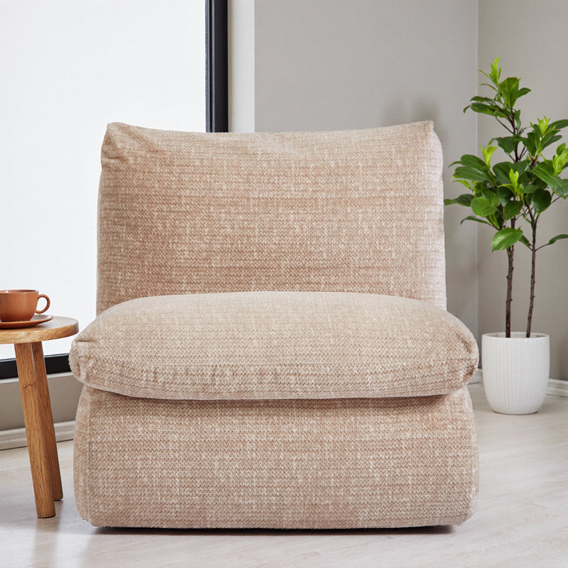 Liyasi Oversized Cream Fabric Lazy Floor Sofa Chair - Ergonomic Memory Foam Lounger, No Assembly Required, Cream Fabric