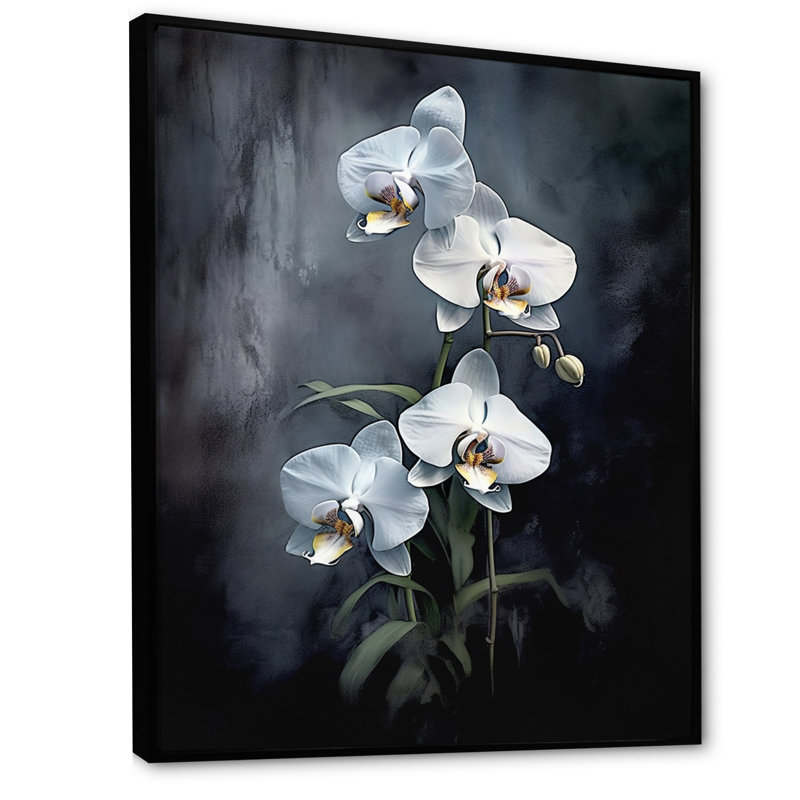 " White Black Exotic Orchids I ", 32" H x 16" W x 1" D, Black Floater Frame