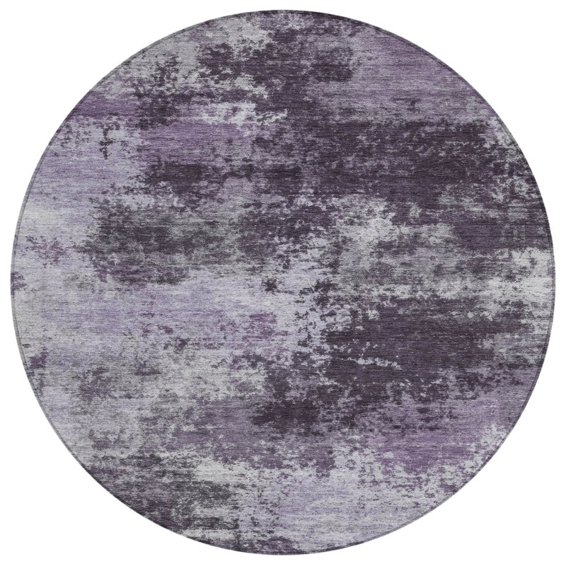 Tapis d'intérieur rond lavable abstrait mauve et ivoire 8 pi