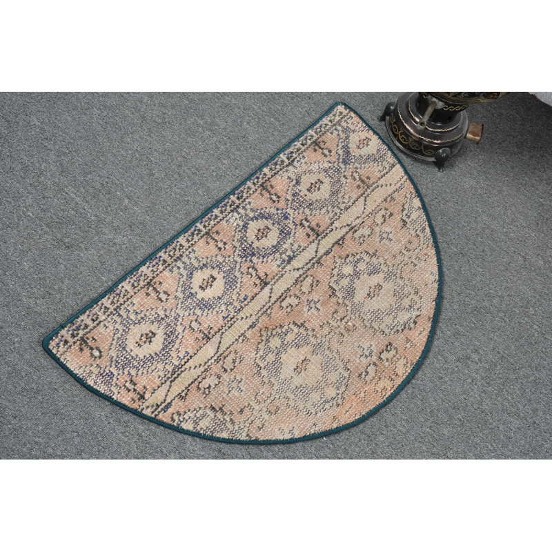 Soft Pastel Vintage Turkish Half Circle Rug for Bohemian Style Entryway Decor Blue/Orange