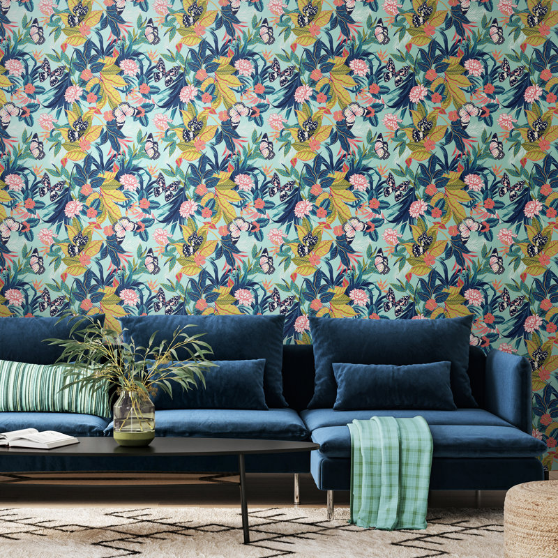 Paradise Flamingo Smooth Matt Wallpaper, Blue