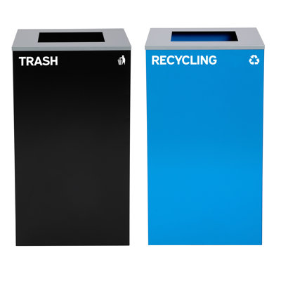 29 Gallon Steel Open Top Mixed Trash Can Set with Square Lid