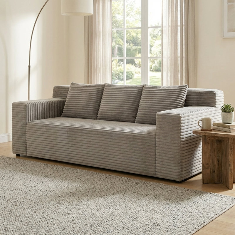 Canapé 71 po en velours 3 places - siège profond sans assemblage, tissu velours côtelé doux pour le salon, la chambre à coucher ou le bureau
