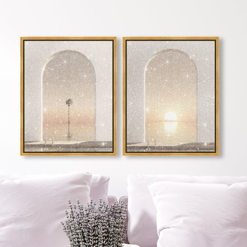 Coastal Window Set Landscape & Nature Canvas Print by Oliver Gal, Black Frame, 16 x 20, 17"H x 21"W, Gold Floater Frame