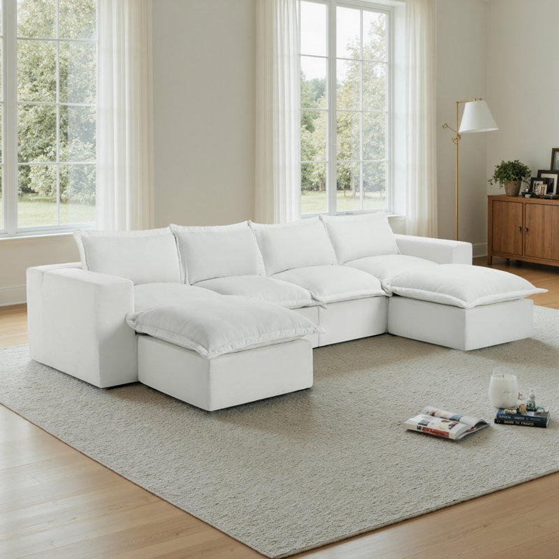 6 Seater Seating Component, Beige Chenille