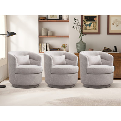 29" Wide Modern Super Soft Swivel Barrel Chair With Pillow