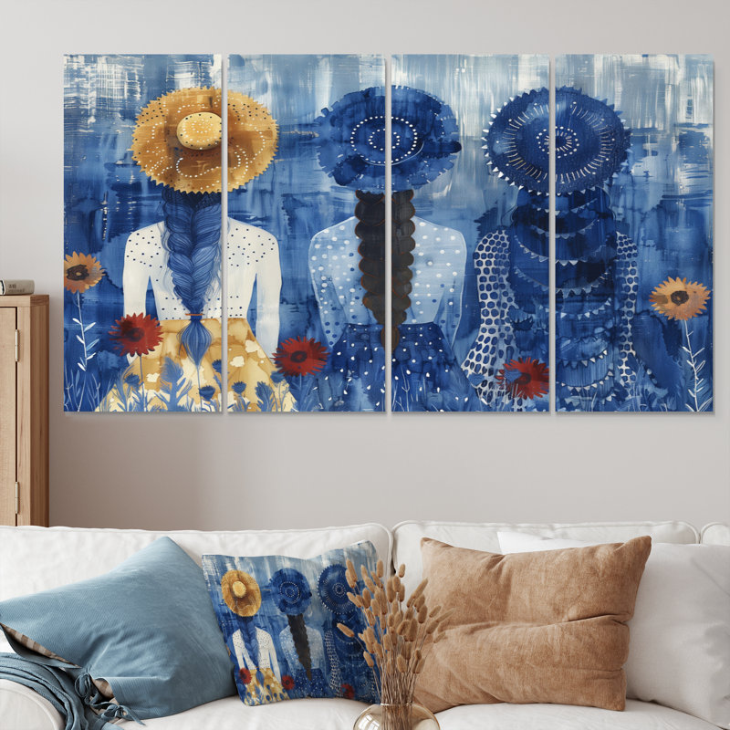 «Blue Boho Woman in Meditation» - ensemble de reproduction d'art mural femme boho, H 32 po x l 64 po