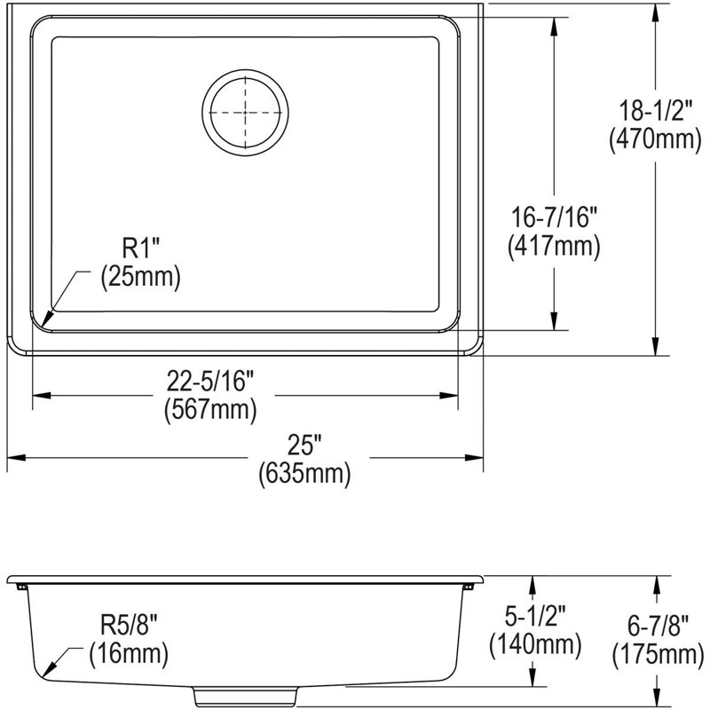 Quartz Classic 25" x 18-1/2" x 5-1/2" Undermount Kitchen Sink with Perfect Drain, Mocha