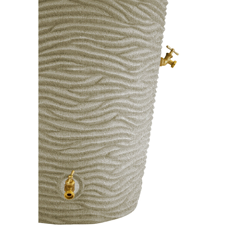 Sandstone 50-Gallon Plastic Planter Rain Barrel with Spigots