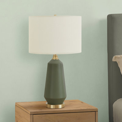 Elthira Contemporary Table Lamp with Ceramic Base and Ivory Linen Shade (Bulb Not Included)