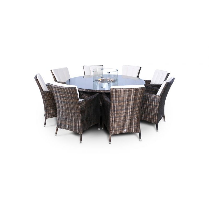 Pate 8 - Person Wicker Patio Dining Set with Round Table , Cushions Included, Brown, Beige