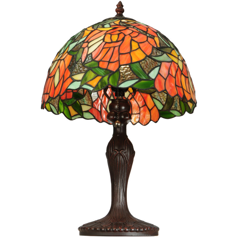 Tiffany Style Stained Glass Table Lamp with Bronze Base