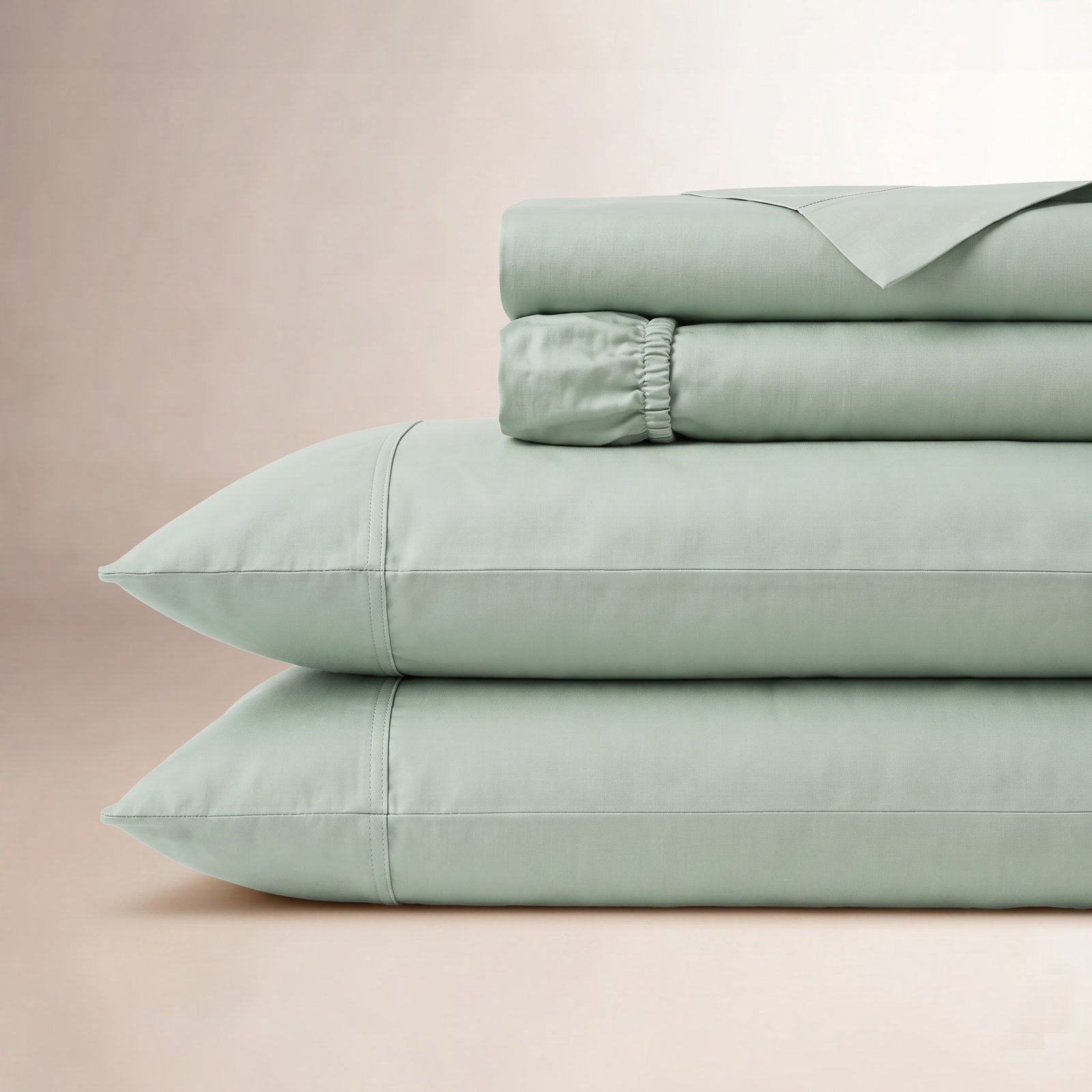 100% Flax Linen Solid Breathable Sheet Set with Pillowcases, Full, Desert Sage