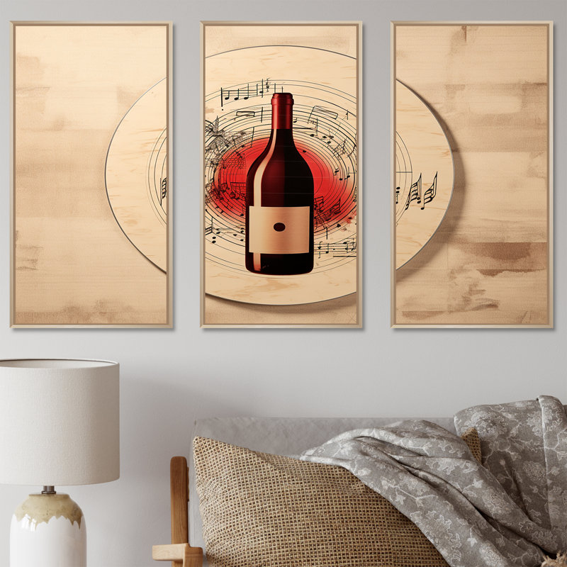 Vinyle Vino I - ensemble d'art sur toile vin, Cadre naturel flottant, H 32 po x l 48 po x P 1 po