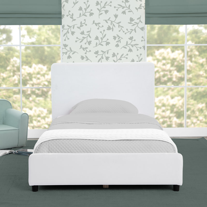 Delta Children Upholstered Twin Size Bed With Headboard, Premium Wood Slat Support, No Box Spring Needed, Easy Assembly, Velvet