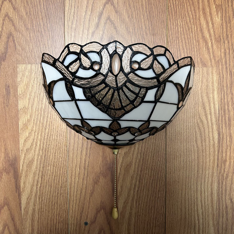 Tiffany Wall Sconces Half Moon Stained Glass Baroque Style Lavender Pull Chain Switch LED Bulb 12"W*6"D*7"H