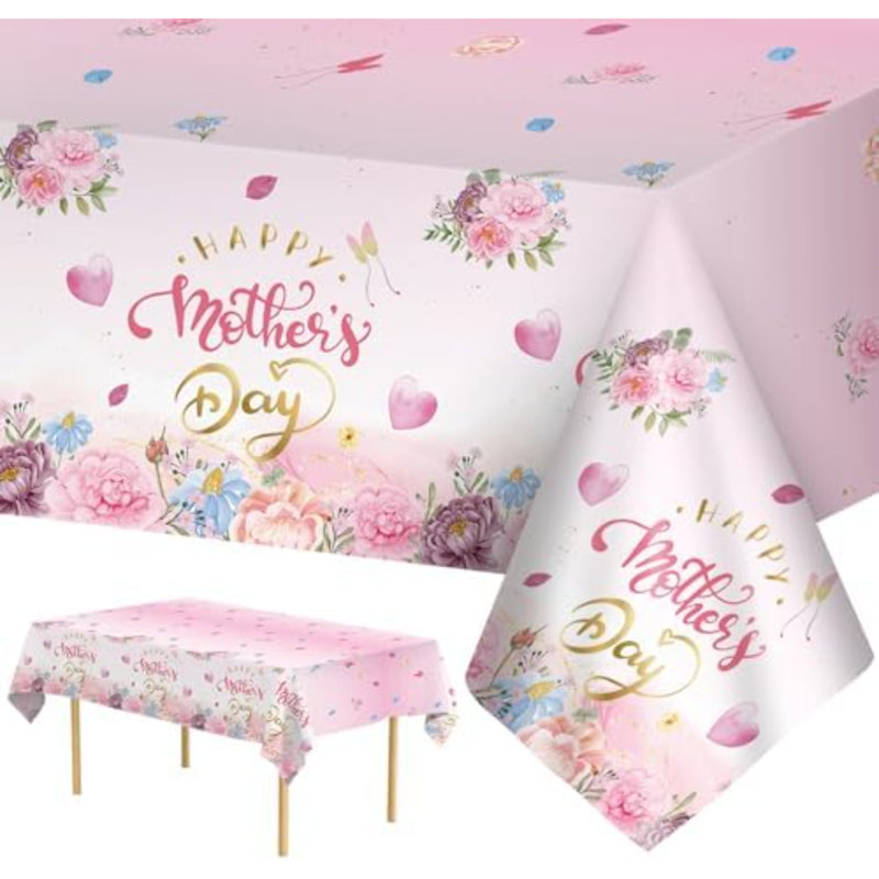 Ensemble de 3 nappes en plastique pour la fête des Mères - Nappes à fleurs roses, housse de table rectangulaire pour la fête des Mères