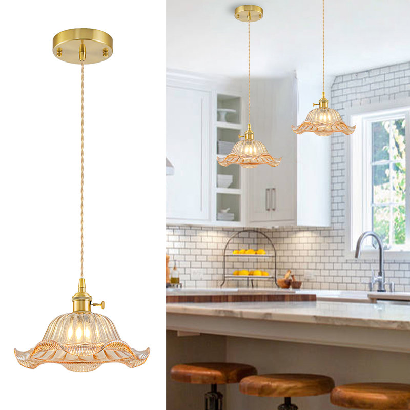 Luminaire suspendu vintage avec verre fleur, Ambre, Paquet de 1