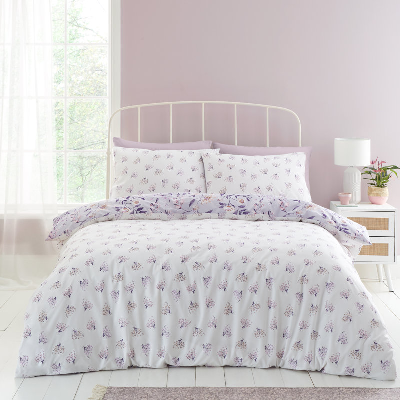 Isadora Floral Reversible Duvet Cover Set, Lilac, Double Duvet Set + 2 Pillowcases