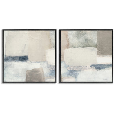Beige Modern Collage Shapes 2 Pc Black Framed Giclee Art Set by Carol Robinson