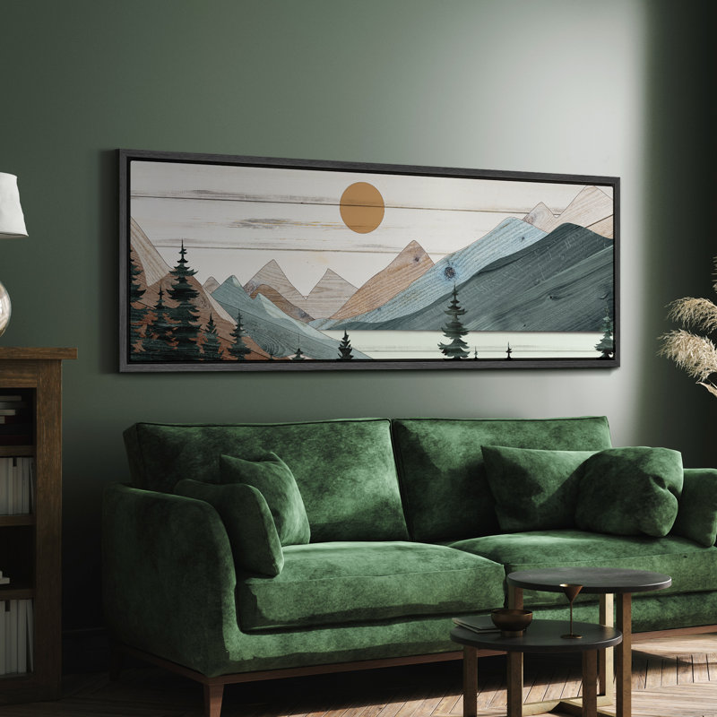 «Western Wood Effect Landscape Tranquil Wood Effect Mountain Sunset», reproduction sur toile, H 20 po x l 60 po, Noir