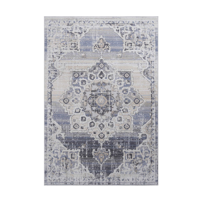 Collection Cream/Blue /Medallion Non-Shedding Living Room Bedroom Dining Home Office Stylish and Stain Resistant Area Rug
