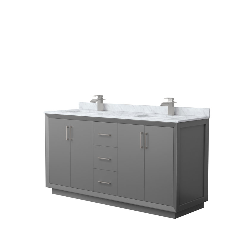 Ensemble de meuble-lavabo double 66 po Strada_ Marbre de Carrare blanc, Gris foncé, gris