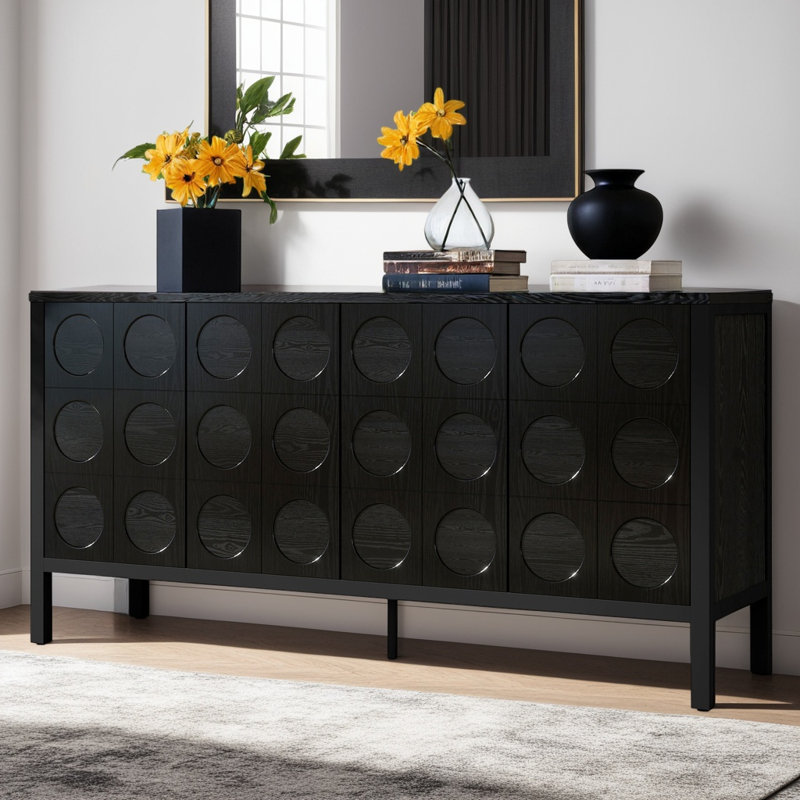 Buffet noir avec cercle géométrique unique et armoire de rangement
