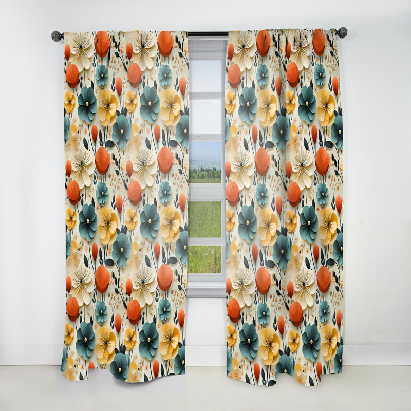 Mod Botanical Delight II - Rideau Mid-Century - Velours obscurcissant - 1 panneau, L 52 po x L 108 po