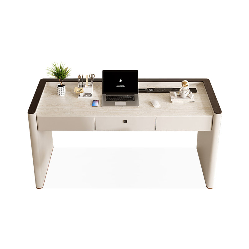Bureau blanc rectangulaire en pierre, Blanc, H 30,31 po x l 62,99 po x P 23,62 po