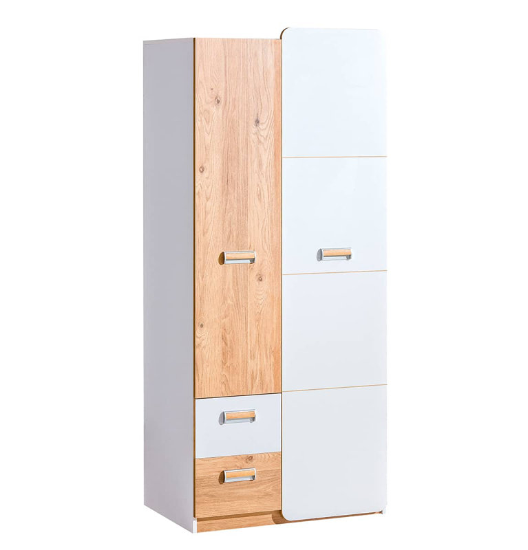 Odda 2 Door Manufactured Wood Wardrobe, White Matt/Oak Nash