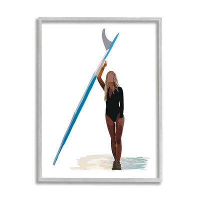 Athlétisme, surfeuse, océan, plage, été, sport, par Amelia Noyes - peinture à cadre flottant sur bois