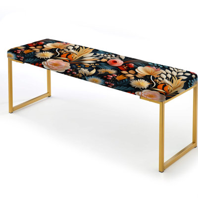 Pink And Blue Modern Floral Fusion Dreams - Floral Upholstered Gold Bench