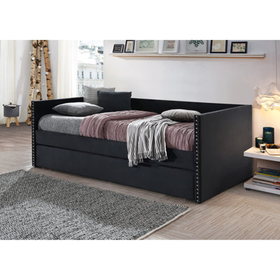 Lit de jour avec garniture cloutée et lit gigogne escamotable noir pour la chambre à coucher Splendid Design Elegant Furniture