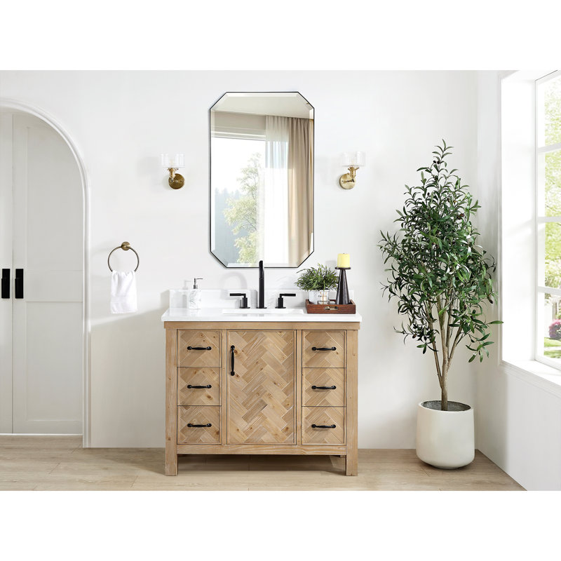 Ensemble de meuble-lavabo simple 42 po avec miroir Javier, Brun antique