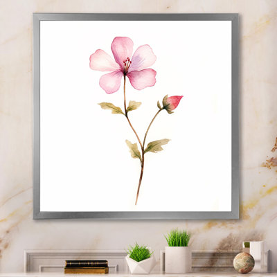 Décoration murale isolée fleur de pensée rose avec bourgeon - fleurs sauvages