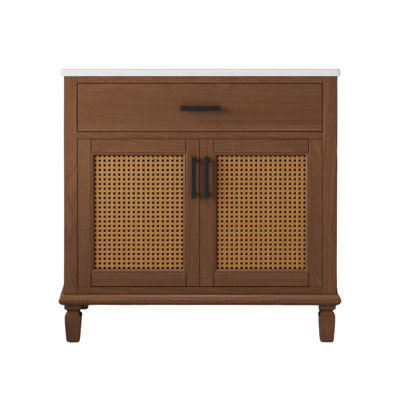 Meuble-lavabo en rotin avec lavabo en céramique