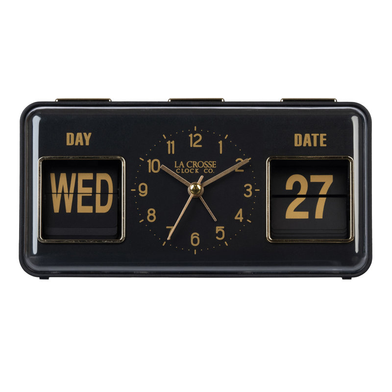 Daily Flip Tabletop Alarm Clock with Calendar, Black