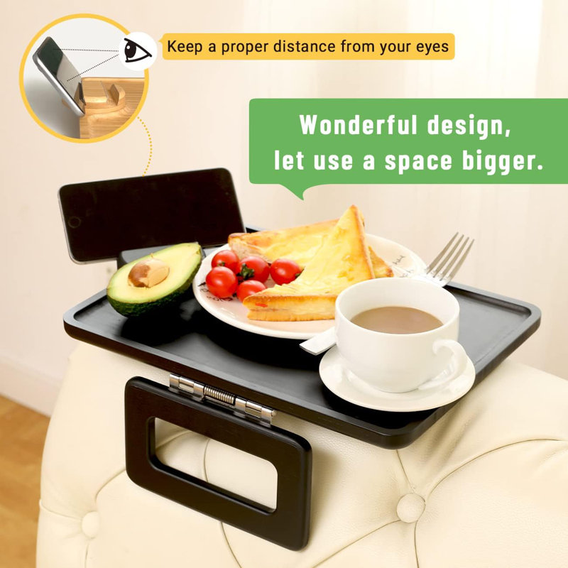 360° Rotating Couch Arm Tray Table With Phone Stand - Extra Large Multi-Functional Sofa Armrest Tray For Drinks, Snacks, Remote Control, And Devices - Sturdy Non-Slip Design Fits Most Couches