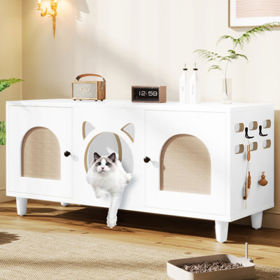 Armoire pour chat crème blanc - Design fonctionnel avec porte à griffes et crochets