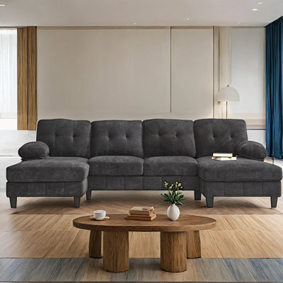 U-shaped Sectional Sofa With Dual Chaise Lounges, Storage Pockets And Armrest Pillows