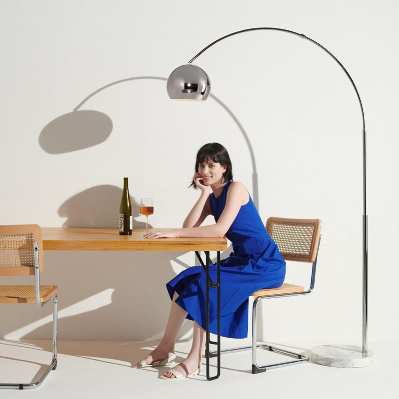 Adjustable Chrome Arc Floor Lamp with Marble Base