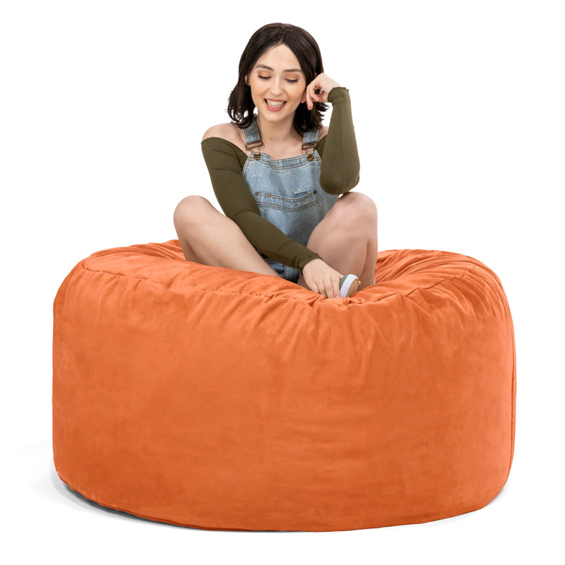 Saxx 4 Foot Round Bean Bag w/ Removable Cover, Microsuede Orange