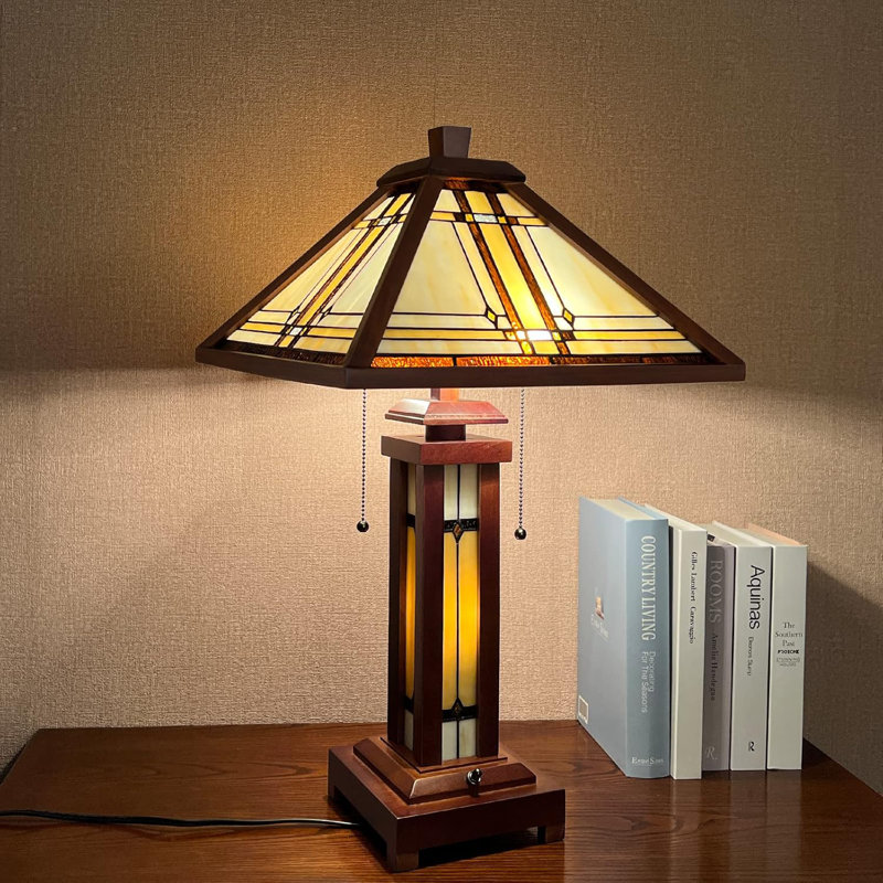 Alexander Mission Style Stained Glass and Wood Table Lamp
