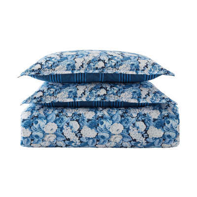 Laura Ashley Sweet Memories Cotton Reversible Blue Comforter Set