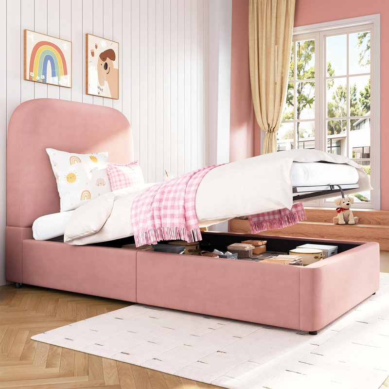 3ft Ottoman Bed Velvet, Pink