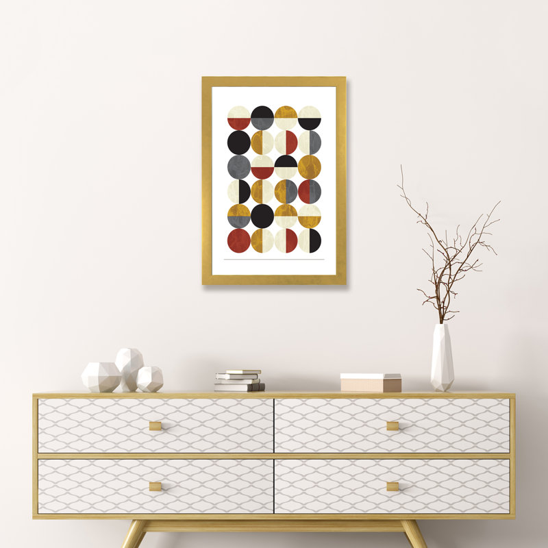 « demi-cercles », impression, H 24 po x l 16 po x P 1 po, Papier encadré doré