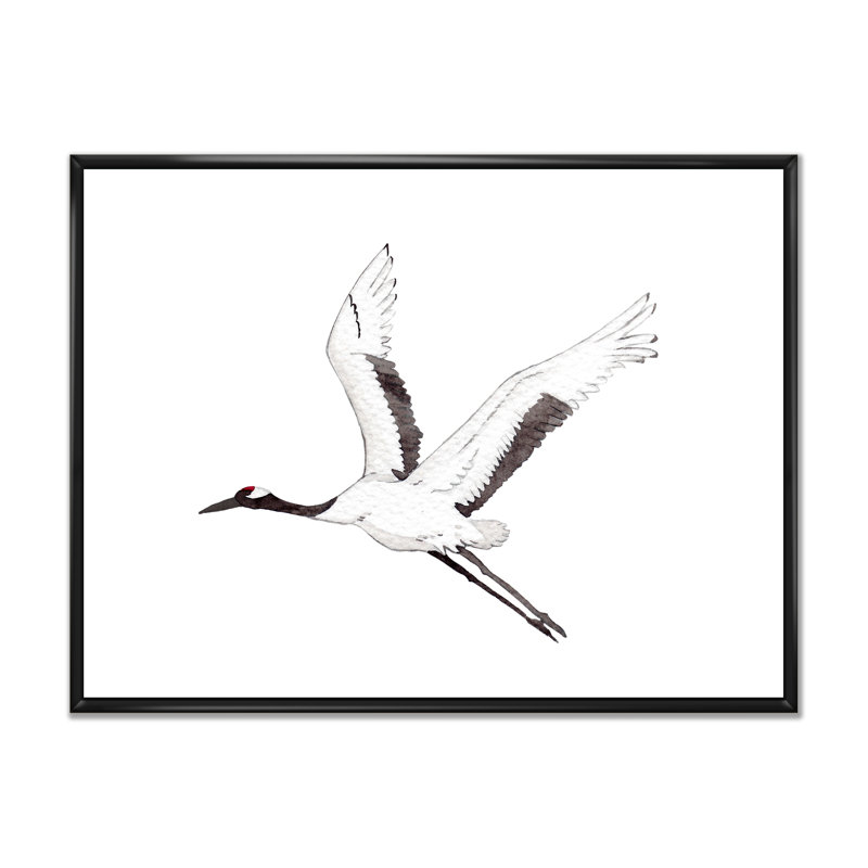 Grue japonaise rouge, reproduction sur toile, H 8 po x l 12 po x P 1 po, Cadre flottant noir