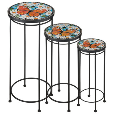 28 Inch Plant Stand Tall Metal and Ceramic Planter Accessories Standard - Butterfly